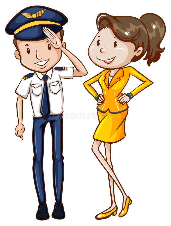 Eine einfache farbige Skizze eines Piloten und der Hosteß stock abbildung Eine einfache farbige Skizze eines Piloten und der Hosteß stock abbildung