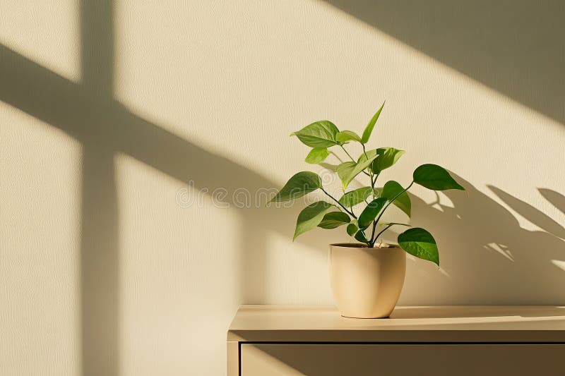 Eine einzige Topfpflanze, die auf einem hellen Aktenschrank mit stockfotos