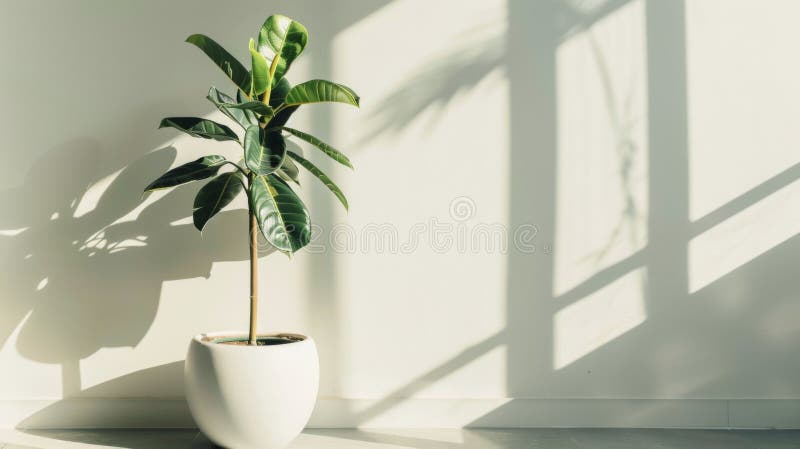 Eine einzige Topfpflanze verleiht dem sonst monochromatischen Raum einen Hauch von Grün. lizenzfreies stockfoto