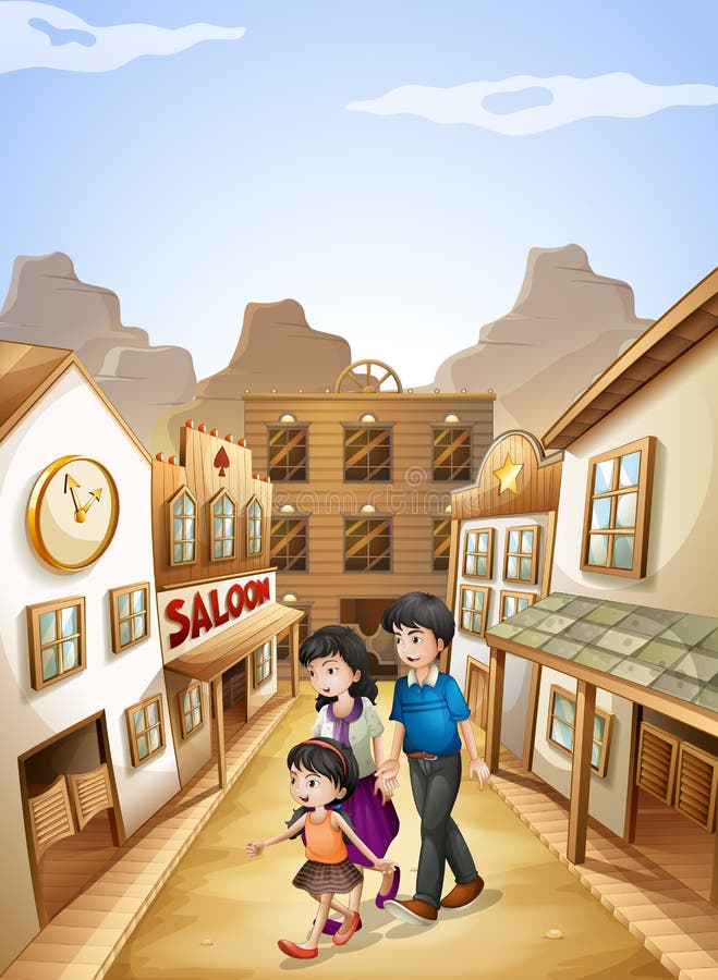 Eine Familie, die zur Saalstange geht stock abbildung Eine Familie, die zur Saalstange geht stock abbildung