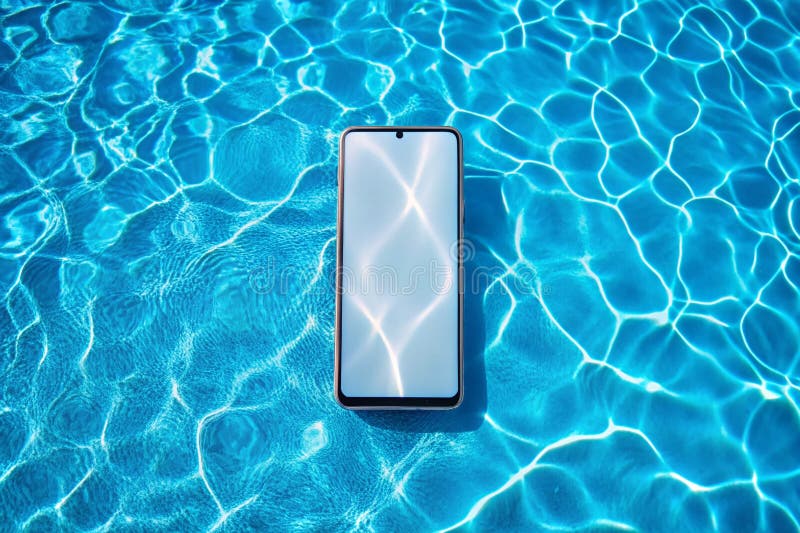 Eine fantastische Poolhandymockup präsentiert Ihre App oder Ihr Design auf einer luxuriösen digitalen Oase lizenzfreie abbildung
