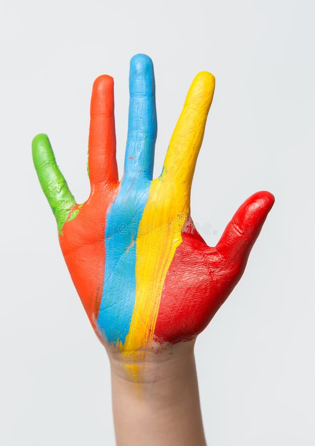 Gemaltes Children& X27; S-Hände in Den Verschiedenen Farben Mit Smilies