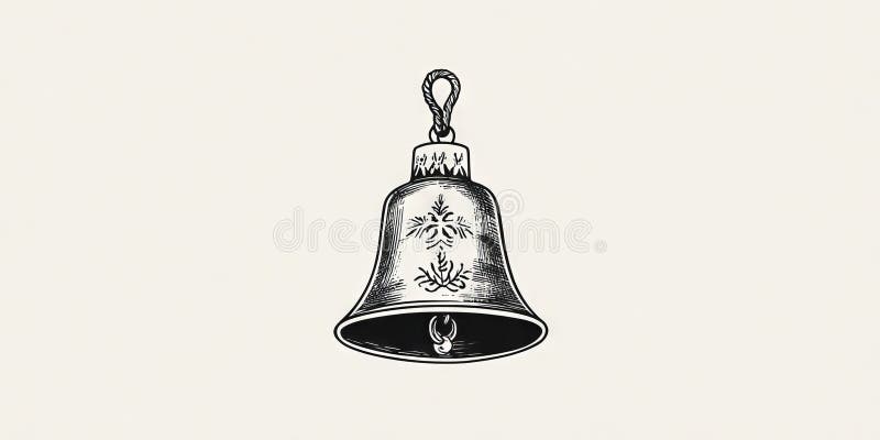 Eine Glocke schwarz-weiß gezeichnet. Die Glocke hängt an einer Kette. Die Glocke ist ein Symbol für den Ablauf der Zeit. generative Hilfe