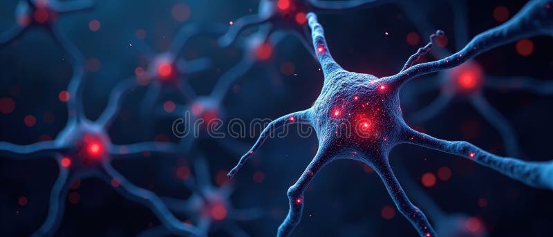 Eine glühende Visualisierung des komplexen Neuronennetzwerks, das die Komplexität des biologischen Systems des Gehirns untersucht stock abbildung