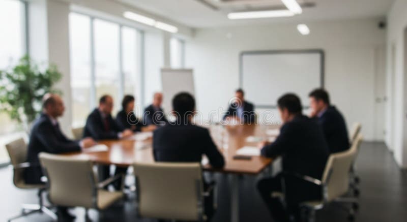 Eine Gruppe von Personen sitzt um einen rechteckigen Konferenztisch in einem modernen vektor abbildung