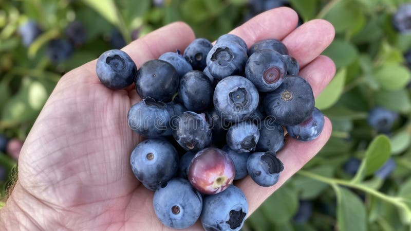 A handful of plump ripe blueberries freshly harvested and still warm from the suns rays. Each berry is a tiny explosion of sweet and tangy flavor a true taste of natures goodness. AI generated. A handful of plump ripe blueberries freshly harvested and still warm from the suns rays. Each berry is a tiny explosion of sweet and tangy flavor a true taste of natures goodness. AI generated