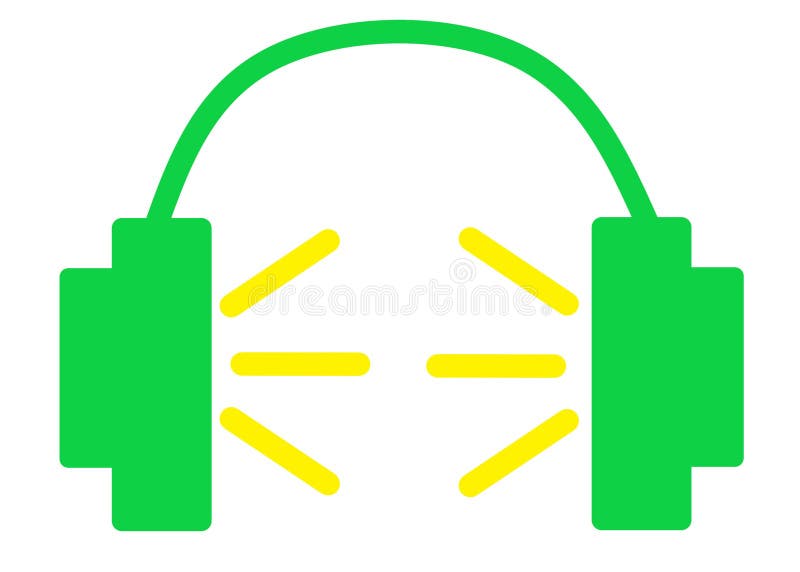 Eine hellgrüne Umrissform eines Kopfhörers, der gelbe Schallwellen vor weißer Kulisse aussendet. Ein computergeneriertes Illustrationsbild einer hellgrünen Umrissform eines Kopfhörer-Headsets, das gelbe Schallwellenlinien vor einem weißen Hintergrund aussendet.