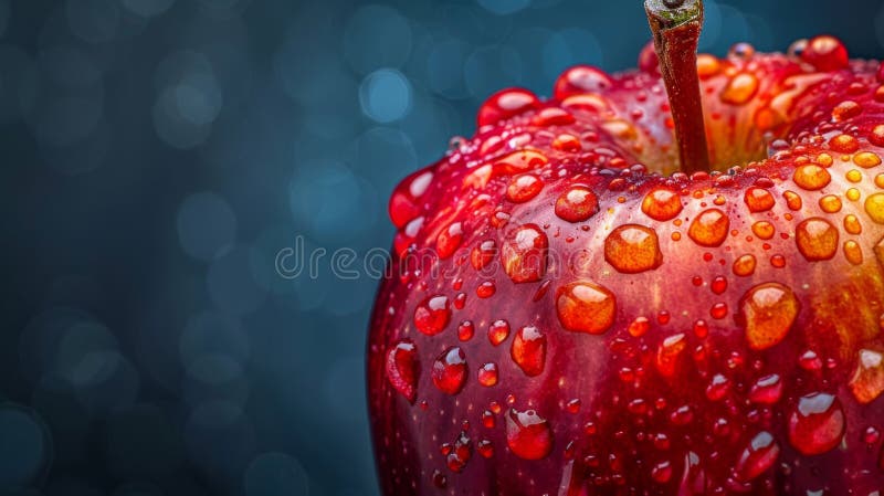 Eine Juicy Red Apple Closeup. AI generiert. Ein roter Apfel mit Wassertröpfchen. AI-generiertes Bild.