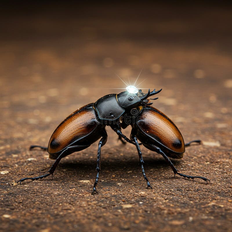 Eine junge Frauenkäfer Lucanidae mit auffallenden schwarz-braunen Elytra steht stock abbildung