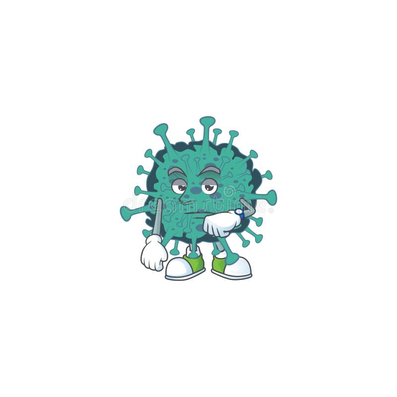 Eine Karikaturikone des kritischen Coronavirus mit Wartegeste
