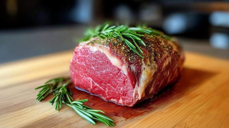 Eine köstliche grasbewachsene Rippe, gewürzt mit hausgemachten Kräutern und bereit zum Rösten dieses Stück Fleisch ist perfekt für stock abbildung