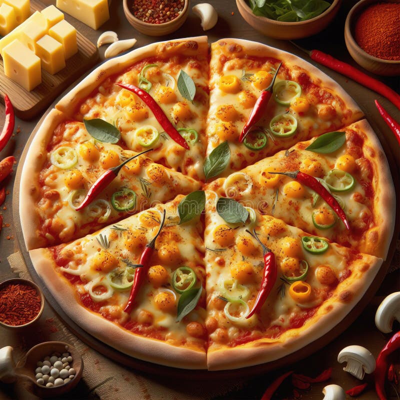 Eine köstliche italienische Salami Käse Pizza über einem Holzfeuer Pizza am Feuer schön dekoriert vier Käse Pizza lizenzfreie abbildung