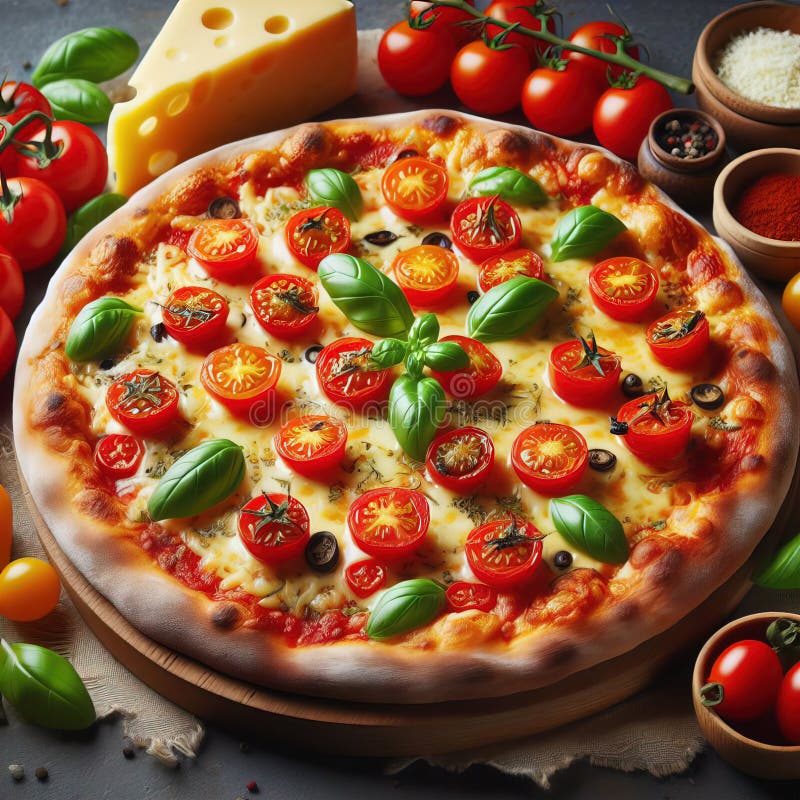 Eine köstliche italienische Salami Käse Pizza über einem Holzfeuer Pizza am Feuer schön dekoriert vier Käse Pizza lizenzfreie abbildung
