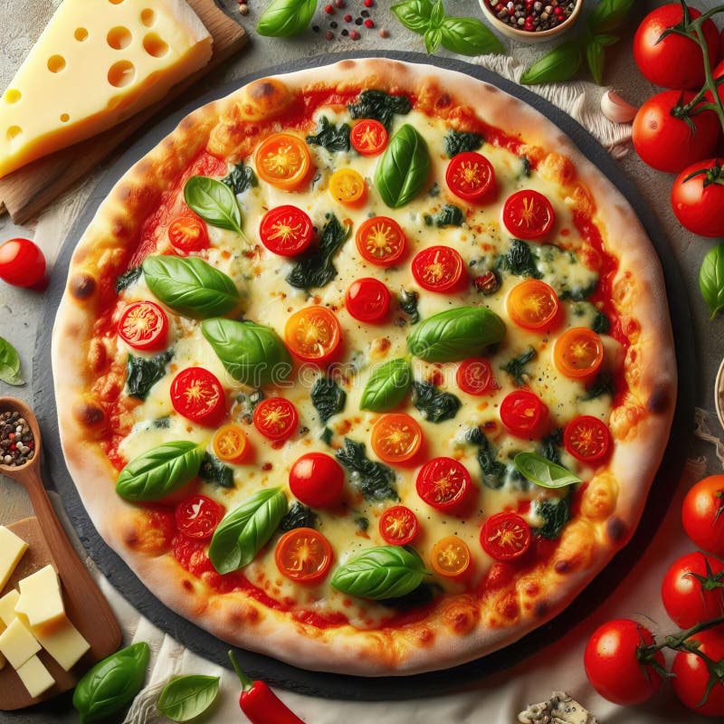 Eine köstliche italienische Salami Käse Pizza über einem Holzfeuer Pizza am Feuer schön dekoriert vier Käse Pizza vektor abbildung