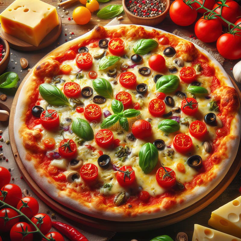 Eine köstliche italienische Salami Käse Pizza über einem Holzfeuer Pizza am Feuer schön dekoriert vier Käse Pizza lizenzfreie abbildung