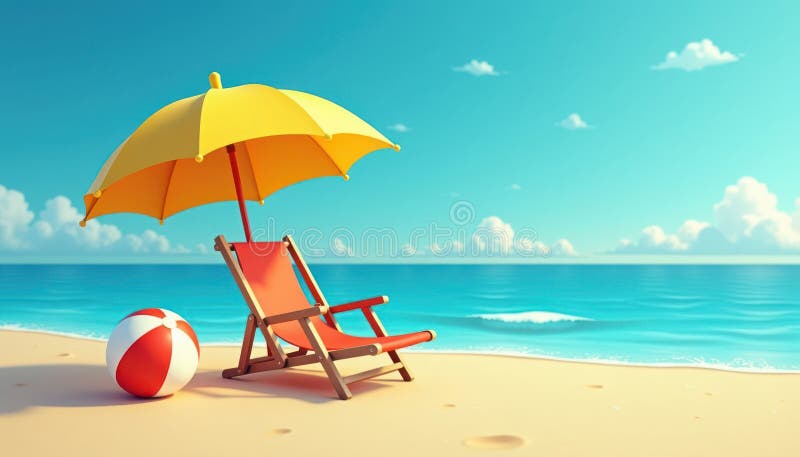 Eine lebendige 3D-Strandszene mit einem ruhigen Sommertag. lizenzfreies stockbild