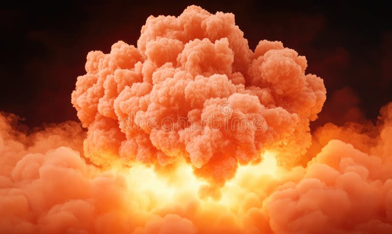 Eine lebendige Explosionswolke füllt den Himmel in orangefarbenen Tönen. Perfekt, um Kraft und Chaos in einem dramatischen Umfeld lizenzfreie abbildung