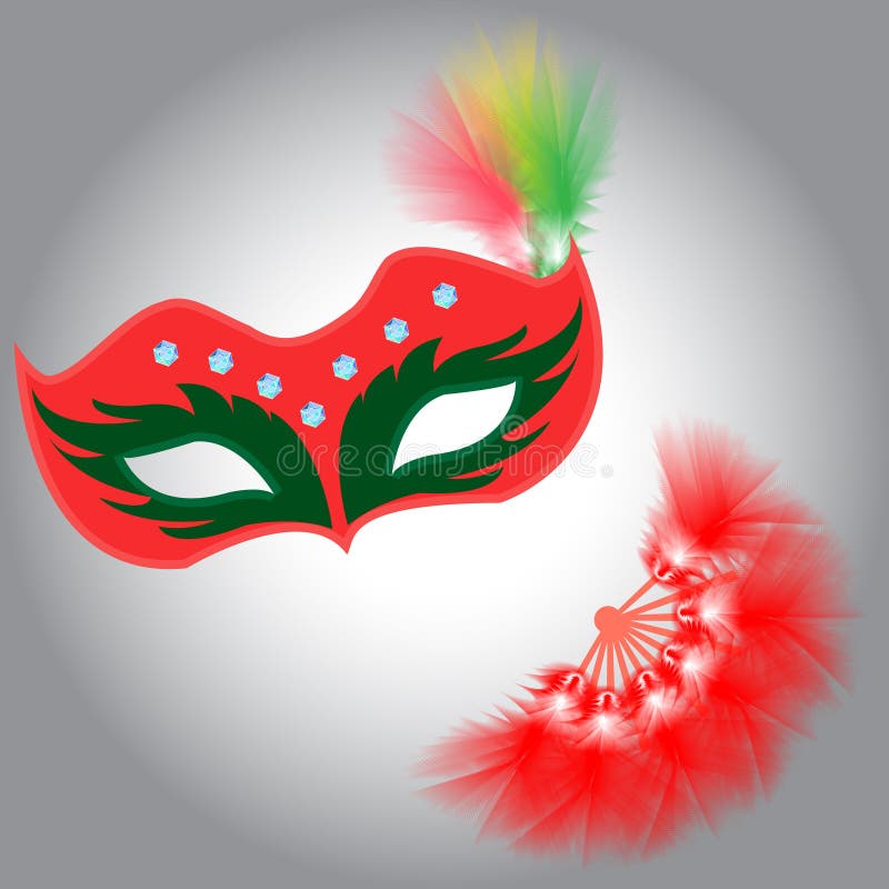 Eine Maske und ein Fan gemacht von den flaumigen Federn für Karneval oder masquer vektor abbildung