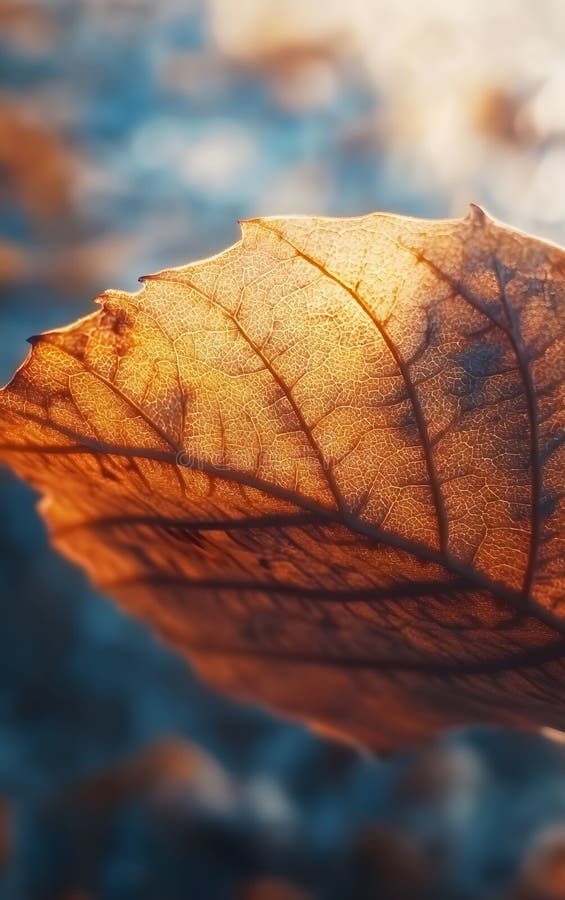 Eine Nahansicht eines zarten Herbstblattes mit lebhaften Farben und faszinierenden Venenmustern im Hintergrund lizenzfreie abbildung