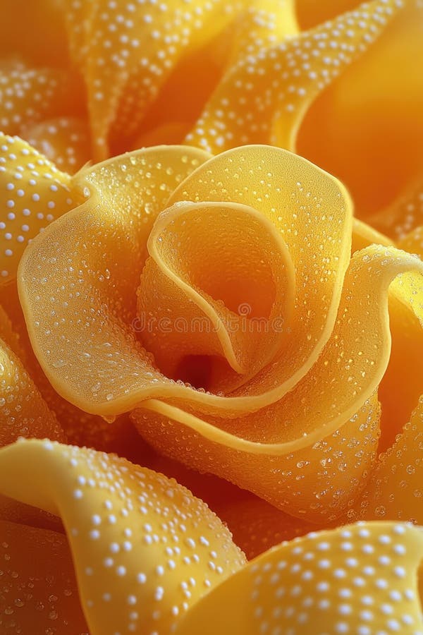 Eine Nahaufnahme einer hellgelben Blume mit Wassertröpfchen, die auf ihren Blütenblättern glitzern stockbild