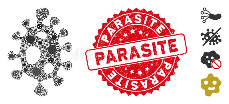Eine pandemische Mosaik-Infektions-Zellikone mit rundem Parasit-Stempel verkratztem lizenzfreie abbildung