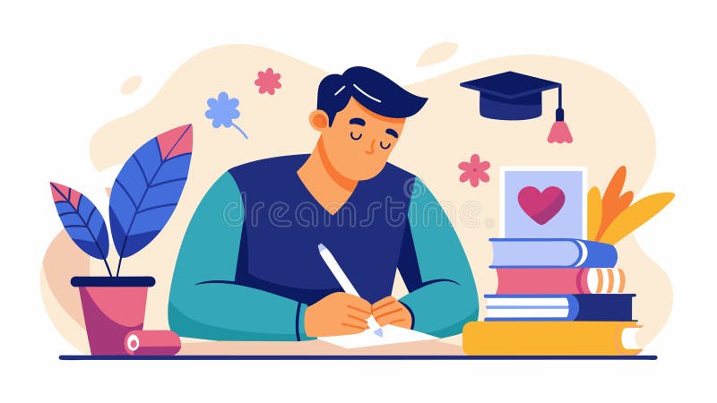 Eine Pause von ihrem Studium nimmt ein dankbarer Student nutzt ihre kalligraphischen Fähigkeiten, um einen eleganten Dankbrief zu stock abbildung