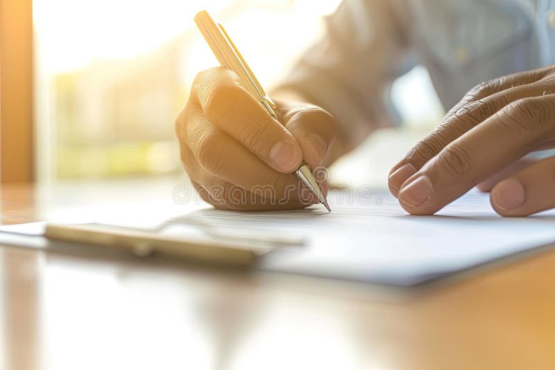 Eine Person darauf fokussiert ist, mit einem Stift auf ein Blatt Papier zu schreiben lizenzfreie abbildung