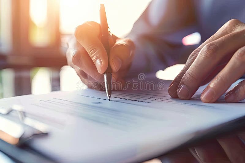 Eine Person darauf fokussiert ist, mit einem Stift auf ein Blatt Papier zu schreiben stock abbildung