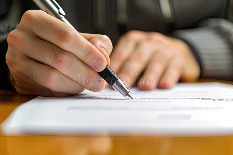 Eine Person darauf fokussiert ist, mit einem Stift auf ein Blatt Papier zu schreiben stock abbildung