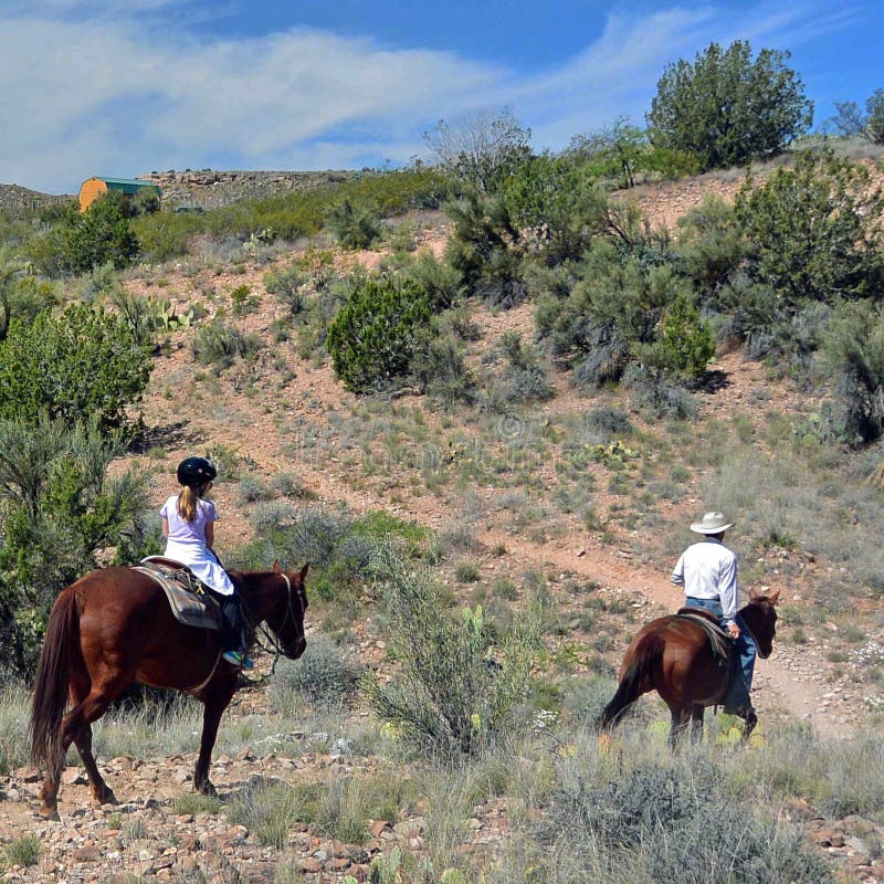 Eine Pferderueckenfahrt in Arizona-Wüste, Sedona lizenzfreie stockbilder Eine Pferderueckenfahrt in Arizona-Wüste, Sedona lizenzfreie stockbilder