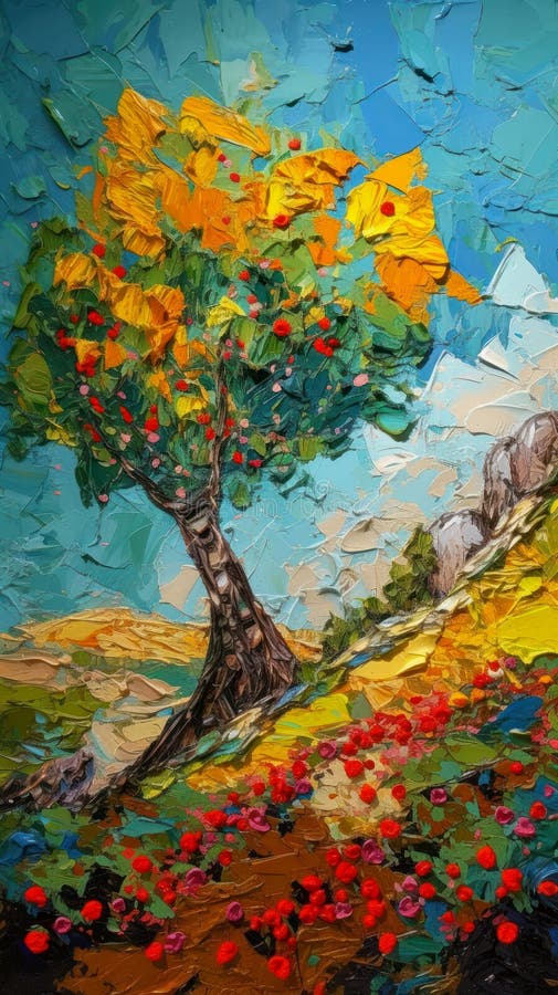 Eine Prinzessin in einem sowjetischen Garten : einen impasto-Hintergrundbaum im mittleren Feld stock abbildung