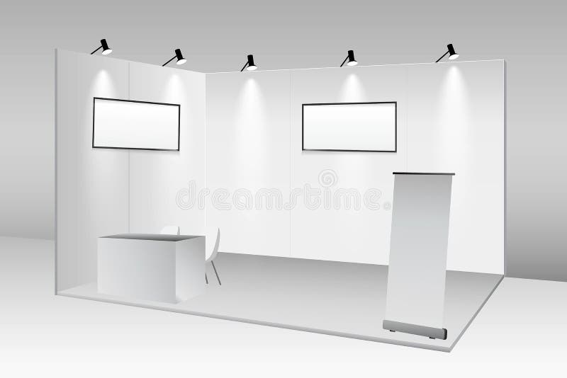 Eine Reihe realistischer Messestände oder weißer Blankoausstellungsstände oder Messestände für den gewerblichen Bereich. stock abbildung