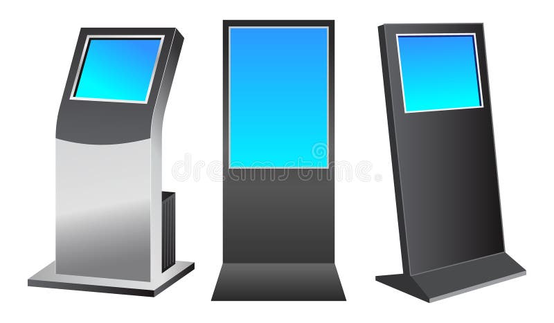 Eine Reihe realistischer Messestände oder weißer leerer Ausstellungskiosk oder Stand Corporate Commercial 3D rendern. stock abbildung