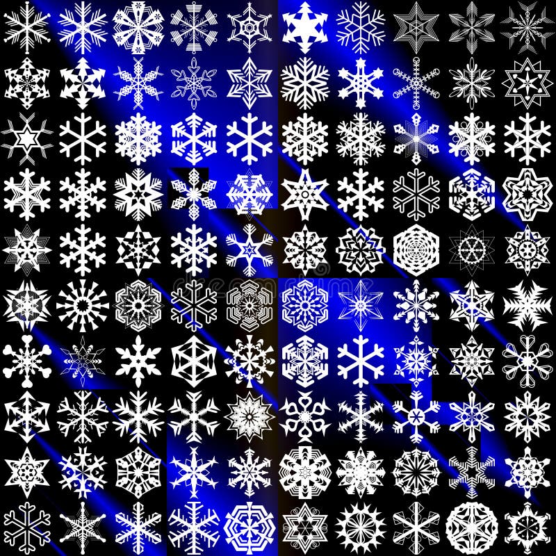 Eine Reihe verschiedener Snowflakesvektorbilder, eine Sammlung von Schneemuster für die Gestaltung von Websites Winterbanner Schau stock abbildung