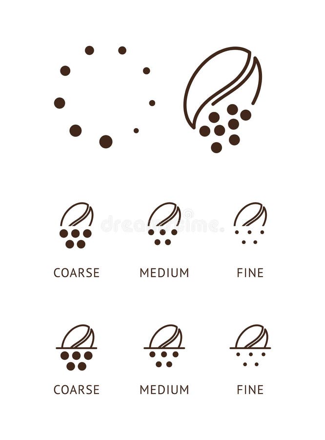 a set of coffee icons of different grinding coarse medium and fine on white background. a set of coffee icons of different grinding coarse medium and fine on white background