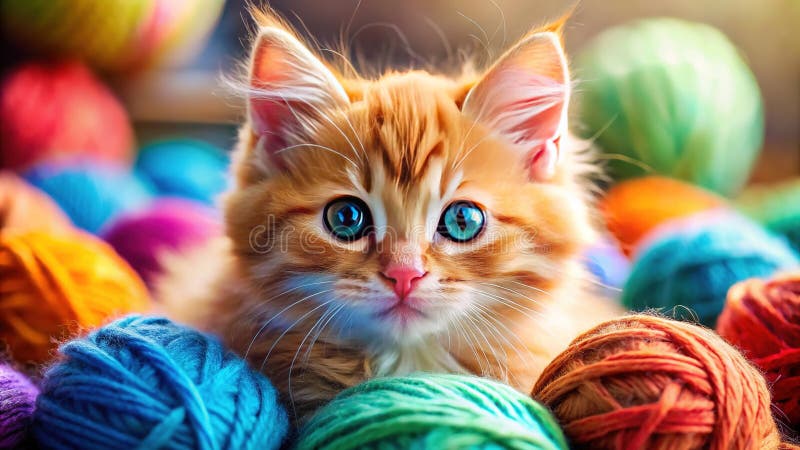 Eine reizende Red Kitten Eingang von einem Garnball Ball Adorable spielful Kitten Fotoshootings lizenzfreie abbildung