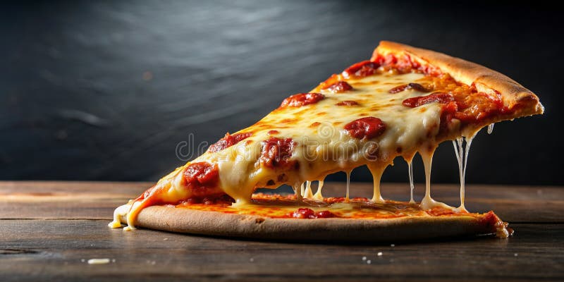 Eine Scheibe Pizza geschmolzenen Käse abschneiden, der sich vom Stück kreative ai erstreckt stock abbildung