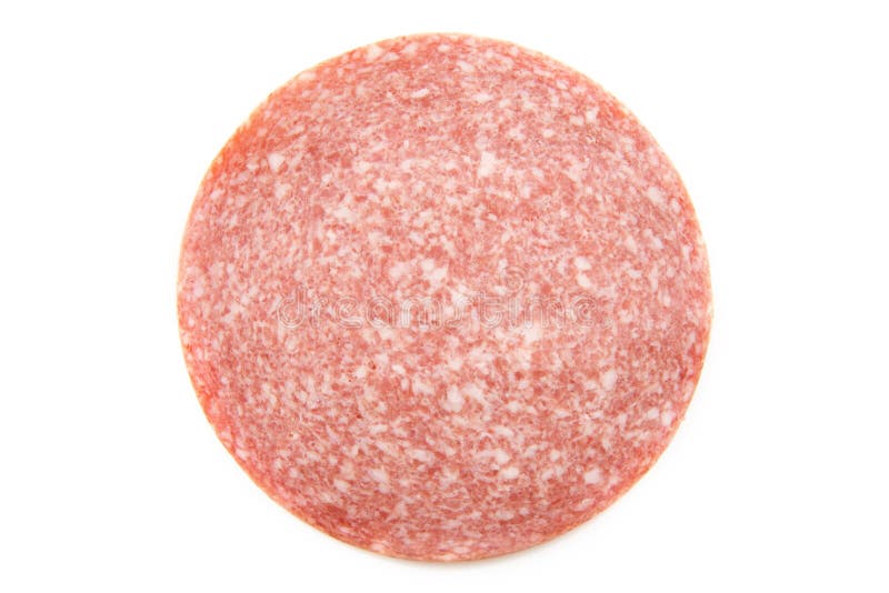 Eine Scheibe Salami stockfoto. Bild von getrennt, fleisch 12311112