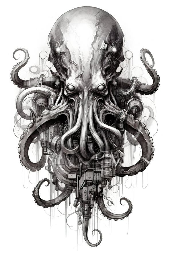 Eine Schwarz-Weiß-Zeichnung eines Oktopus. generatives ai-Image. vektor abbildung