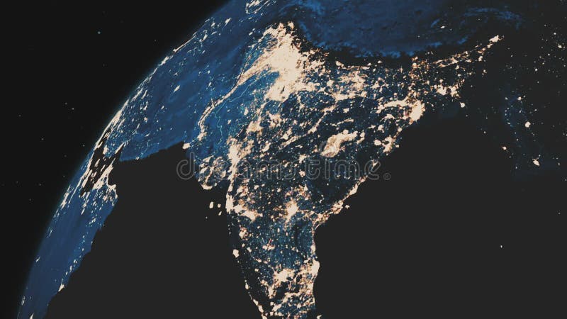 Eine schöne realistische Ansicht der Planet Erde gesehen vom Weltraum Erdrotation Nachtfunkelnde Städte