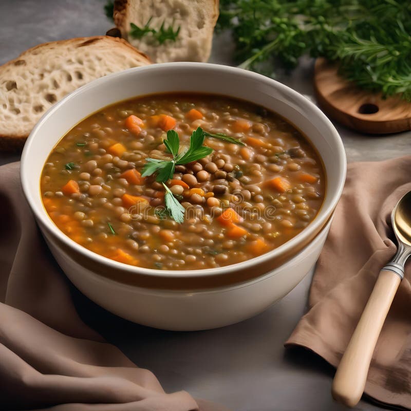 Eine Schüssel herzhafter Linsensuppe mit einem Schwirl Olivenöl3 vektor abbildung