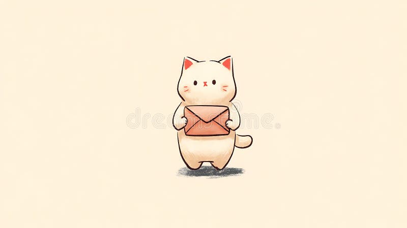 Eine süße Zeichenkatze hält einen braunen Umschlag. Die Katze hat einen runden Körper, eine kleine Gliedmaße vektor abbildung