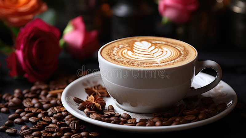 Eine Tasse Kaffee mit einer Latte-Kunst oben vektor abbildung