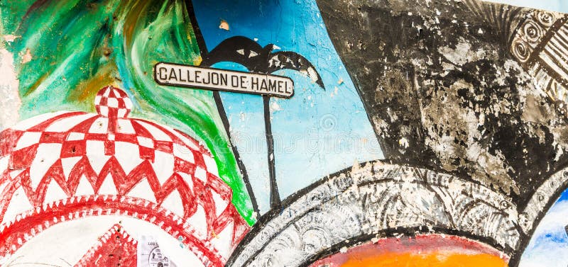 Havana Cuba. january 2018. A view of the street art area of Callejon de hamel in Havana in Cuba. Havana Cuba. january 2018. A view of the street art area of Callejon de hamel in Havana in Cuba