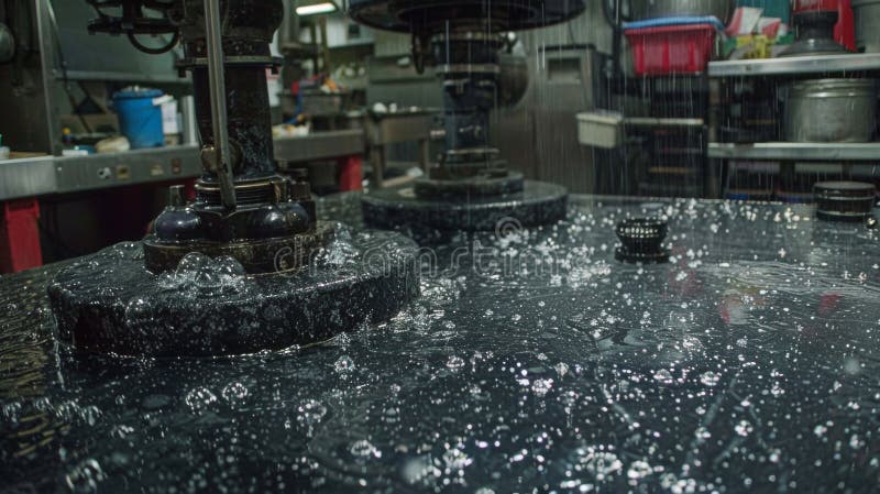 A black table with water dripping from it. The water is falling from a machine AI generated. A black table with water dripping from it. The water is falling from a machine AI generated