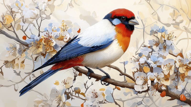 In einer wunderbaren Ausstellung der Vogelkunst thront ein charmanter Vogel zart auf einem blühenden Zweig umgeben von einem faszi. Ein charmanter Vogel sitzt zart auf einem blühenden Zweig mit aufwändigen Designs. Vibrierende Farben und feine Details schaffen eine wunderbare Illustration, in der Natur und Kunst nahtlos verschmelzen. Diese faszinierende Szene ruft Staunen und Freude hervor als Beweis für kreatives Können AI Generative
