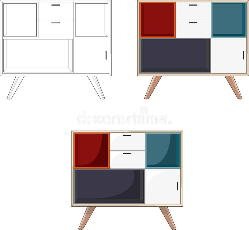Einfache bunte Lagerung, Vektorillustration der unterschiedlichen Arten Fernseheinheit drei stock abbildung Einfache bunte Lagerung, Vektorillustration der unterschiedlichen Arten Fernseheinheit drei stock abbildung