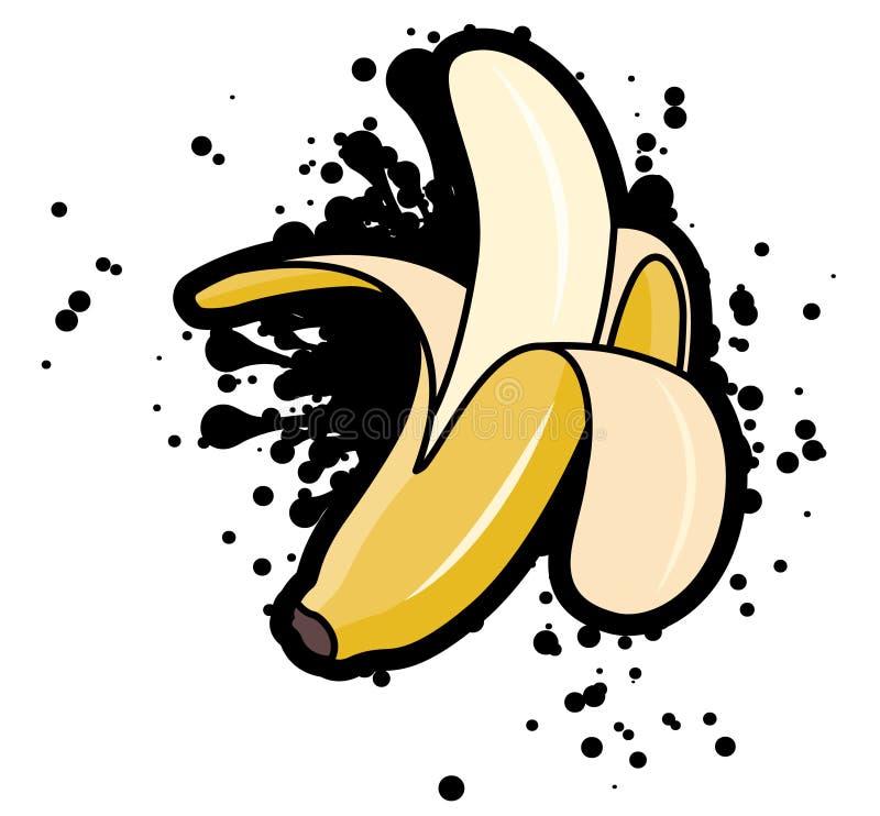 Einfache flippige abgezogene Banane mit schwarzem Spritzen, Vektorillustration stock abbildung