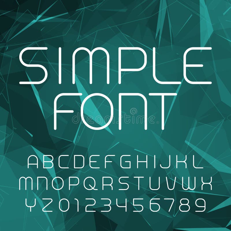 Einfacher Alphabetvektorguß in der Entwurfsart Dünne Linie Buchstaben und Zahlen auf einem polygonalen Hintergrund lizenzfreie abbildung
