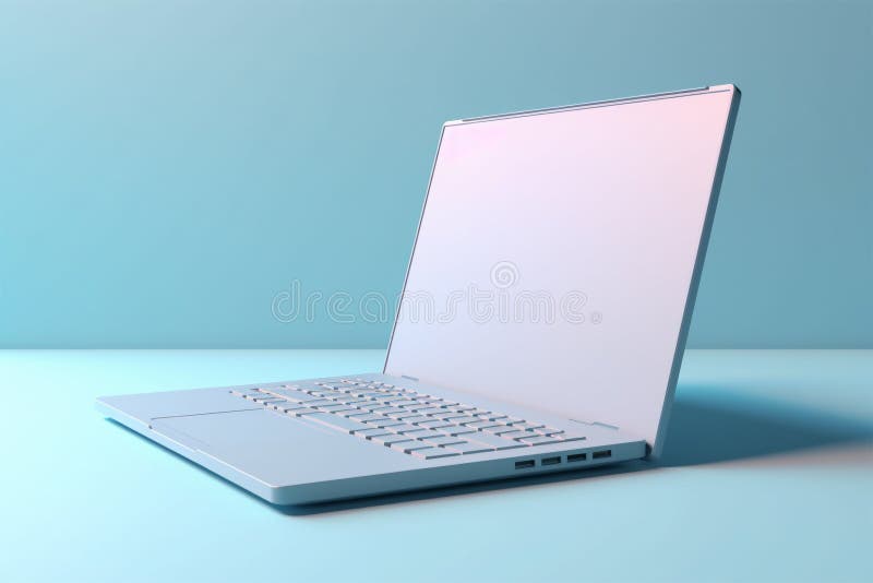 Einfacher Notebook-Computer mit blauem Hintergrund. generative Illustration